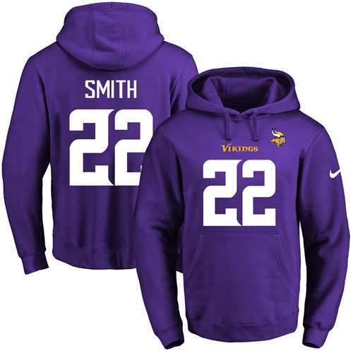 Nike Vikings #22 Harrison Smith Purple Name & Number Pullover NFL Hoodie - Click Image to Close